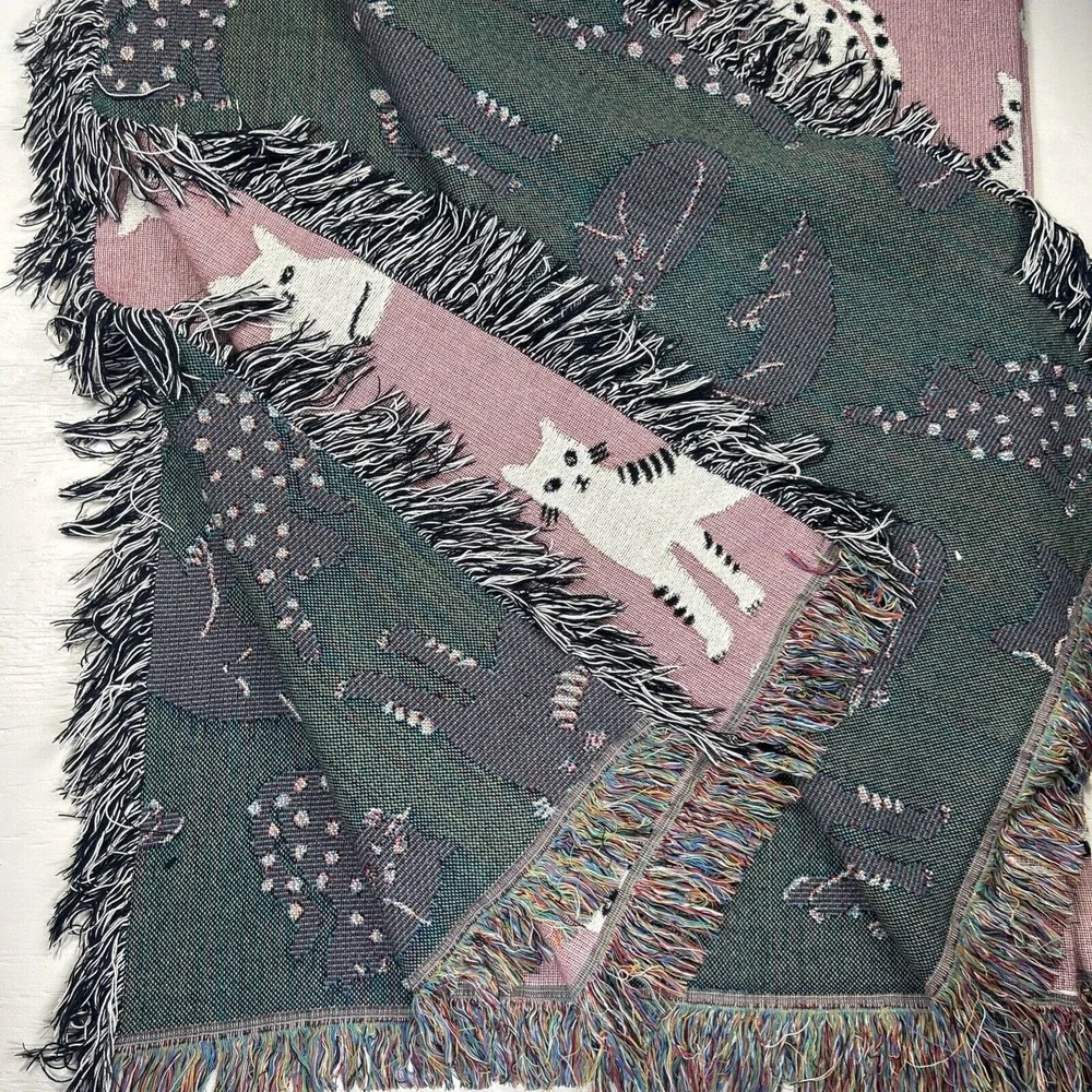 Frankie Print Co Pink Cats Throw Blanket‎ 60x80
